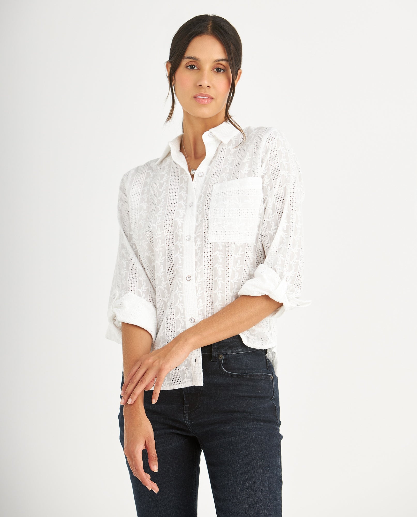 Camisa con detalles desagujados para mujer - Crudo 34_615F028_CRU111001_6