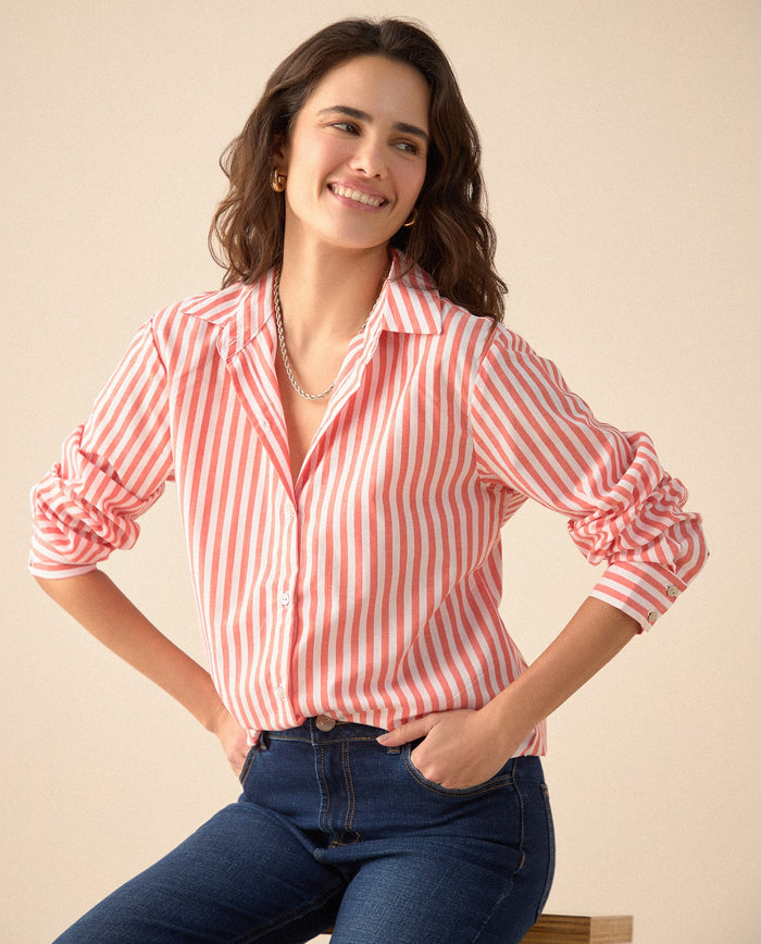 Camisa con diseño a rayas para mujer - Naranja 34_615F036_NAR171544_0