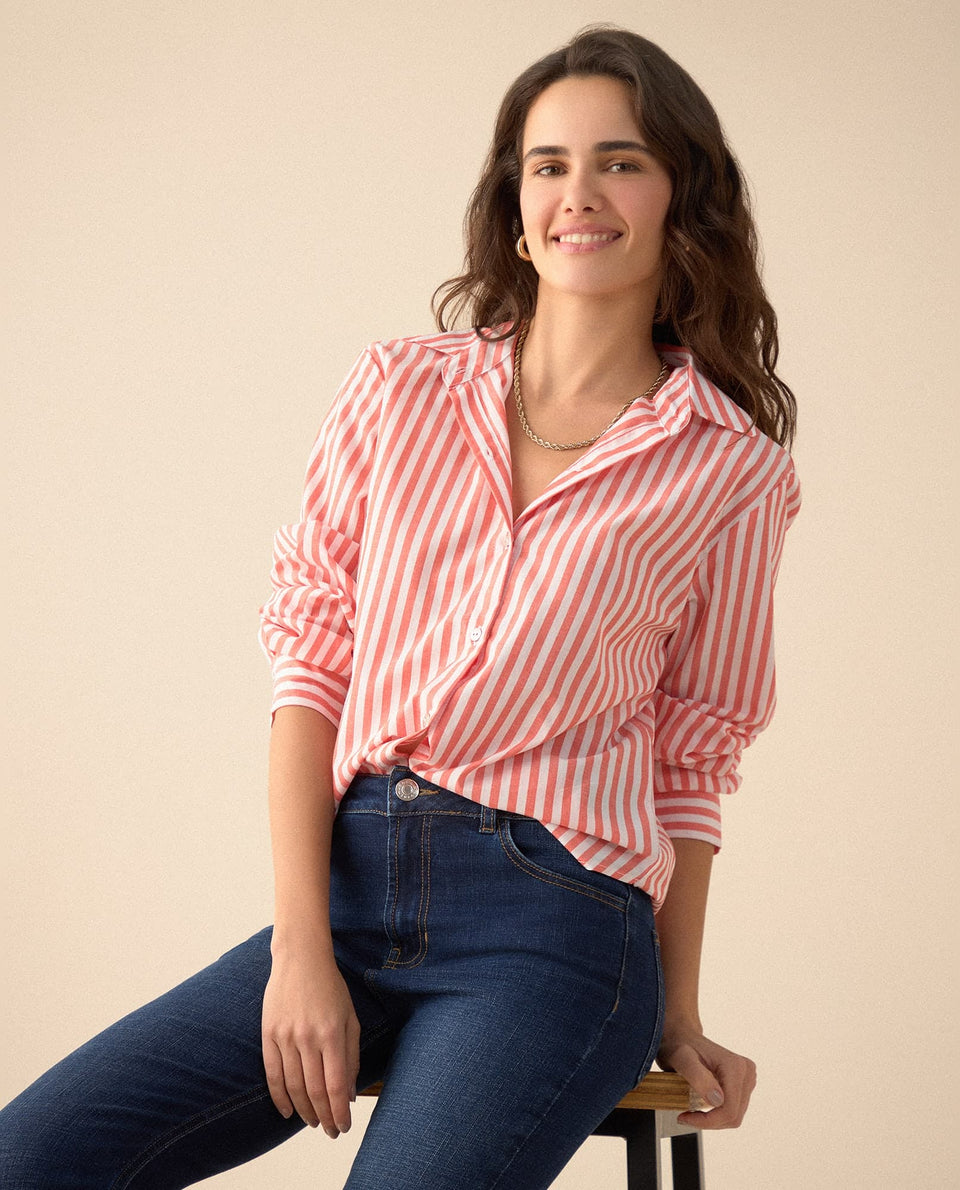 Camisa con diseño a rayas para mujer - Naranja 34_615F036_NAR171544_3