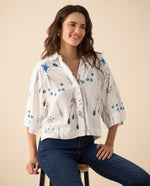 Camisa manga 3/4 para mujer - Azul