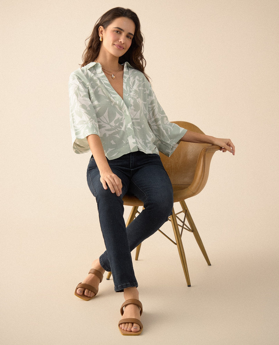 Camisa manga 3/4 para mujer - Verde 34_615F041_VER165304_6