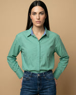 Camisa manga larga con detalle interior en cuello - Verde