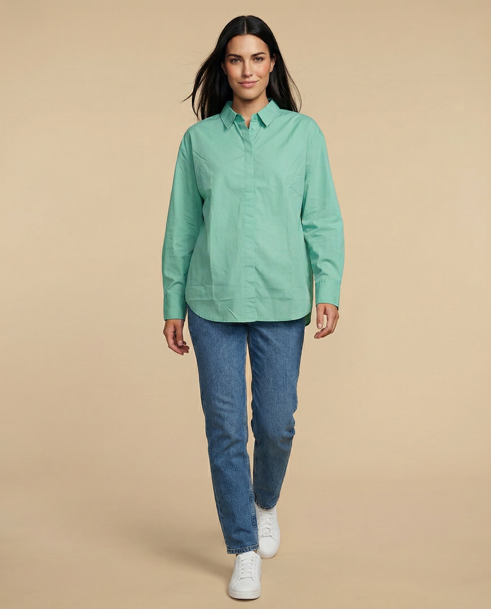 Camisa manga larga con detalle interior en cuello - Verde 34_615F302_VER170336_5
