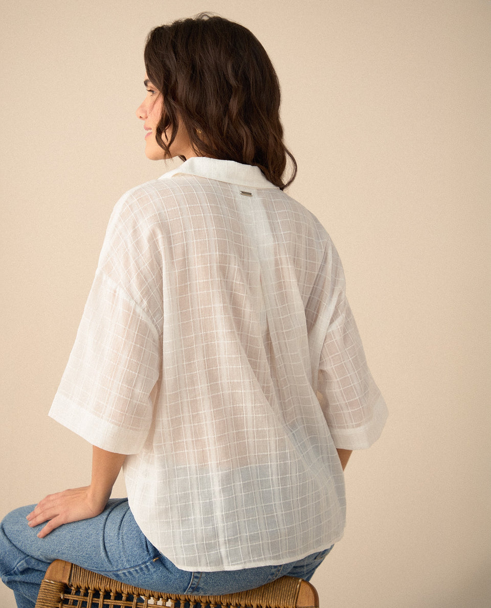 Camisa de tela con transparencia para mujer - Crudo 34_615F324_CRU144501_4