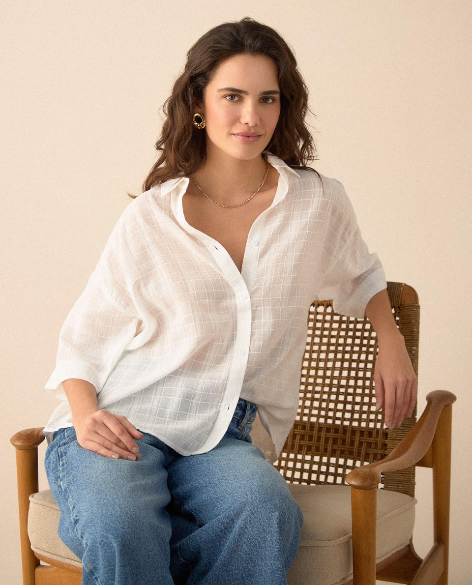 Camisa de tela con transparencia para mujer - Crudo 34_615F324_CRU144501_5