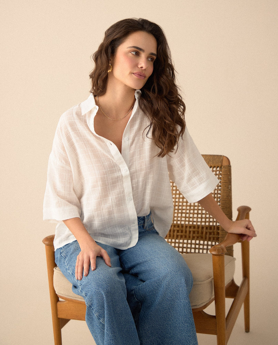 Camisa de tela con transparencia para mujer - Crudo 34_615F324_CRU144501_6