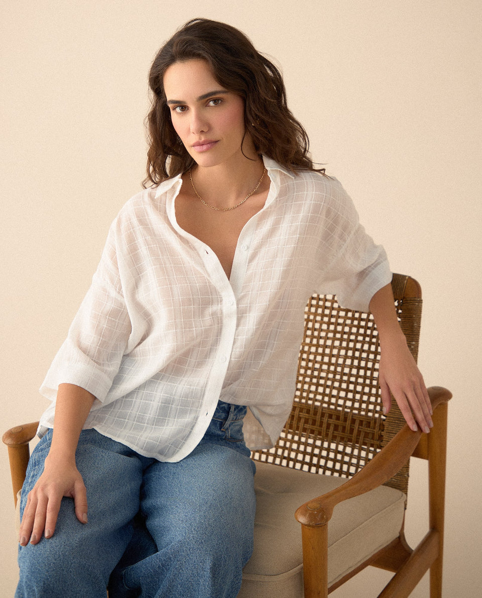 Camisa de tela con transparencia para mujer - Crudo 34_615F324_CRU144501_7