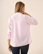 Camisa con apliques de flores para mujer - Rosa