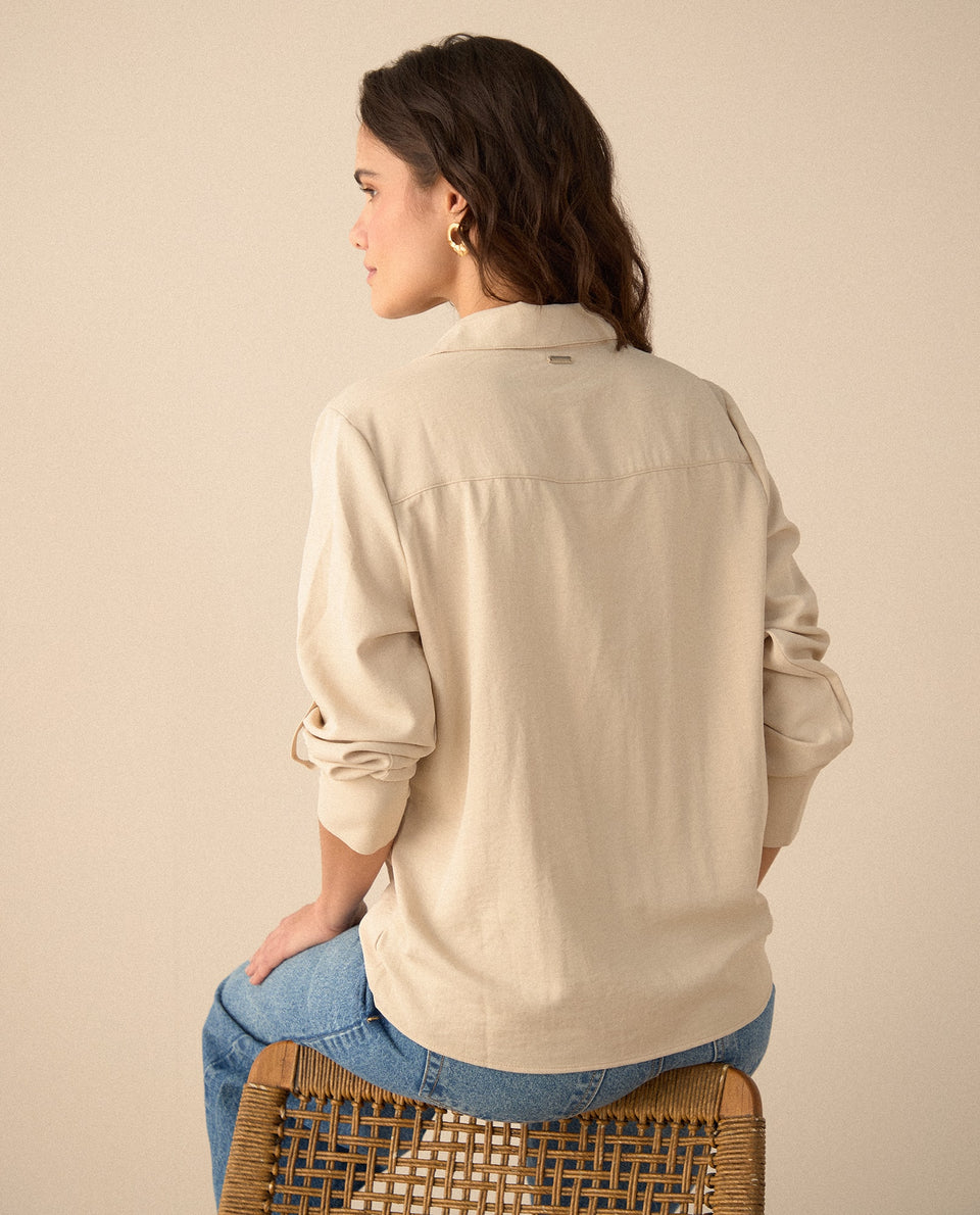 Camisa clásica manga larga para mujer - Beige 34_615F326_BEI130607_4