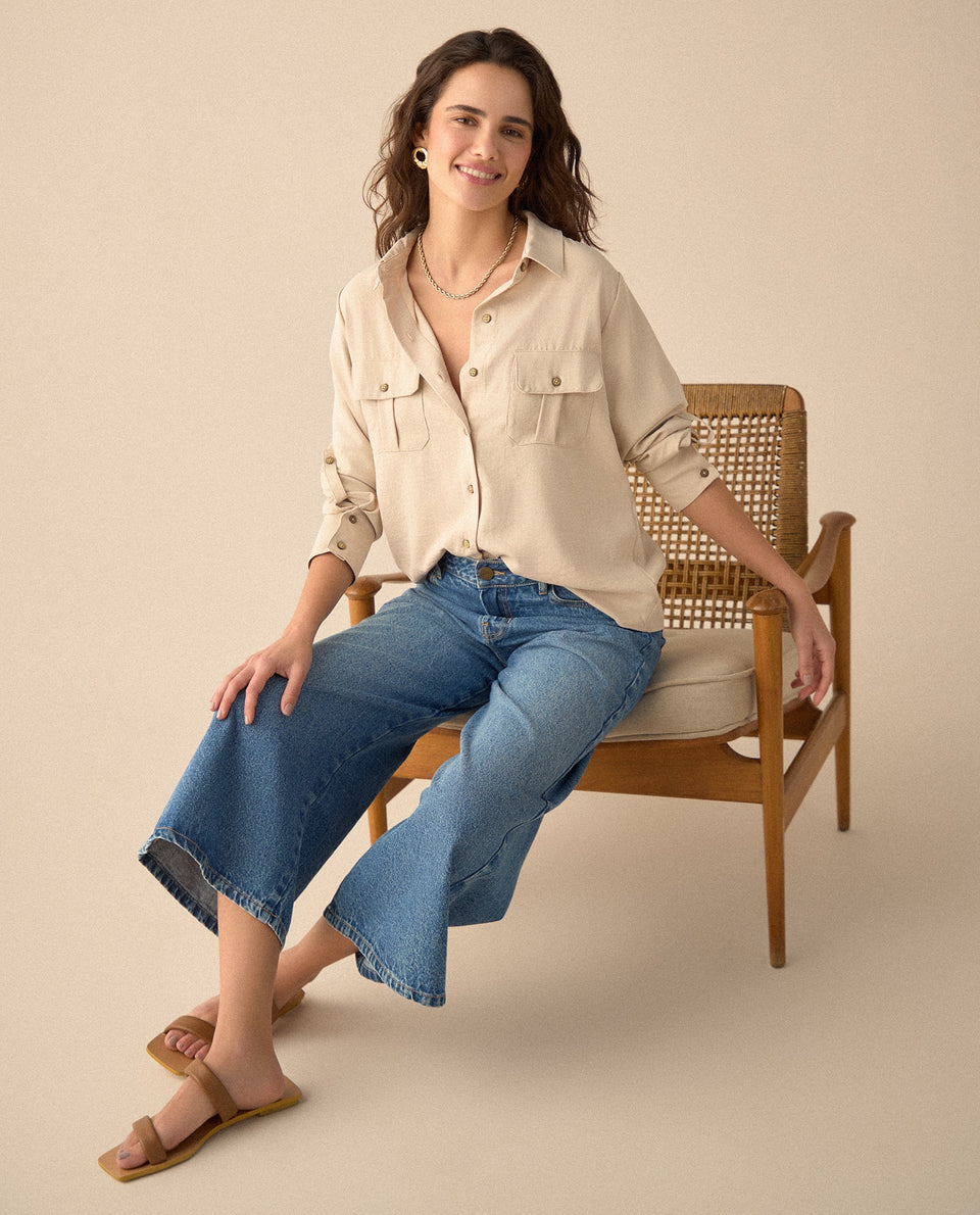 Camisa clásica manga larga para mujer - Beige 34_615F326_BEI130607_5