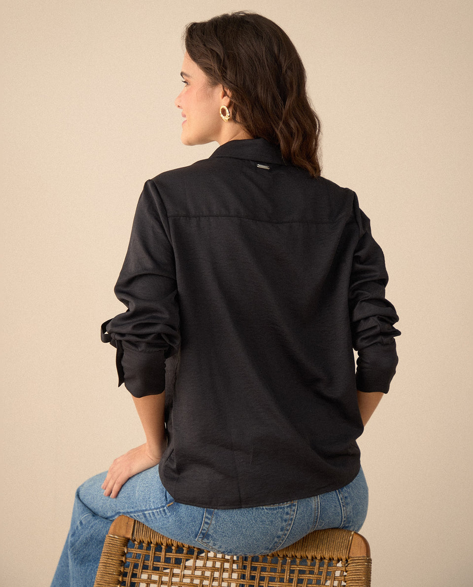 Camisa clásica manga larga para mujer - Negro 34_615F326_NEG190303_4