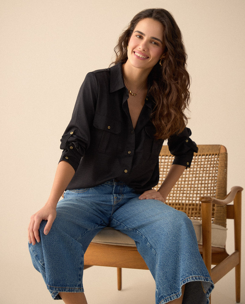 Camisa clásica manga larga para mujer - Negro 34_615F326_NEG190303_7