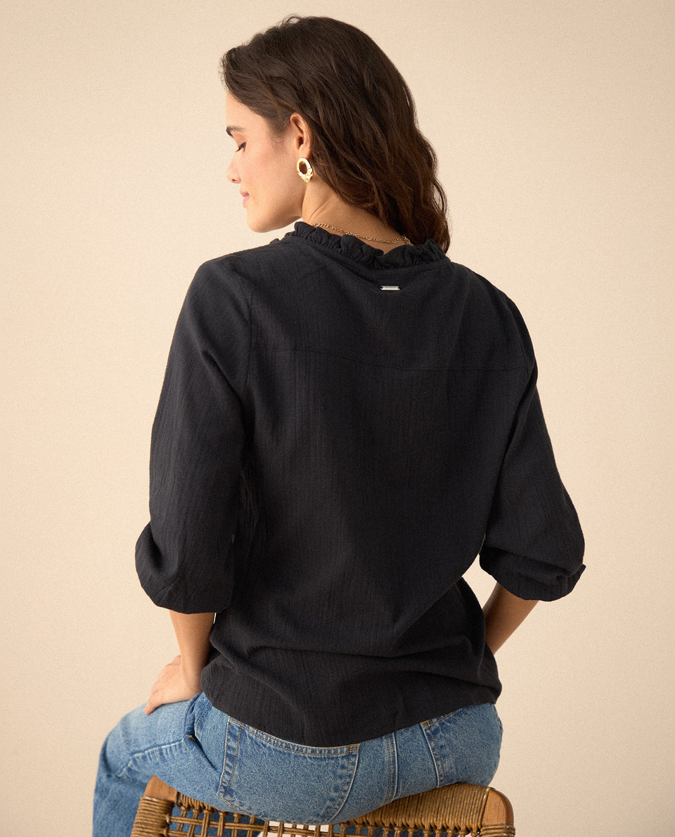 Camisa con bolero en cuello para mujer - Negro