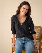 Camisa con bolero en cuello para mujer - Negro