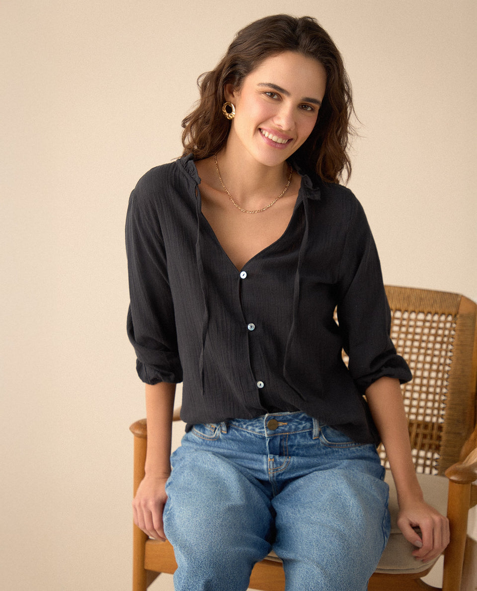 Camisa con bolero en cuello para mujer - Negro