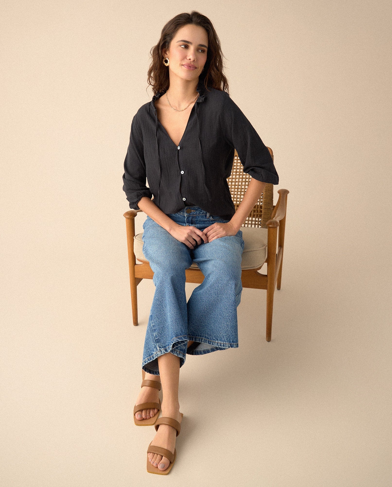 Camisa con bolero en cuello para mujer - Negro 34_615F328_NEG194003_6