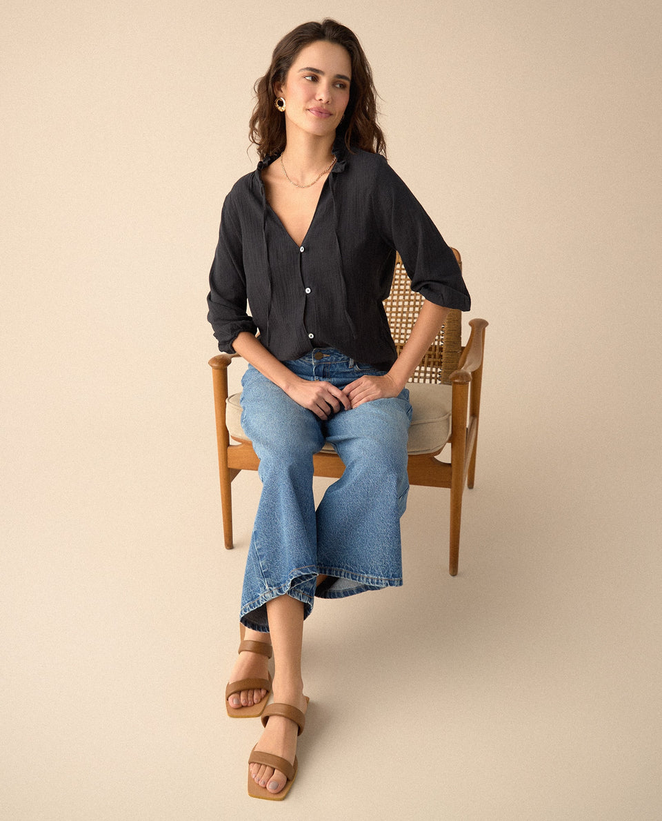 Camisa con bolero en cuello para mujer - Negro
