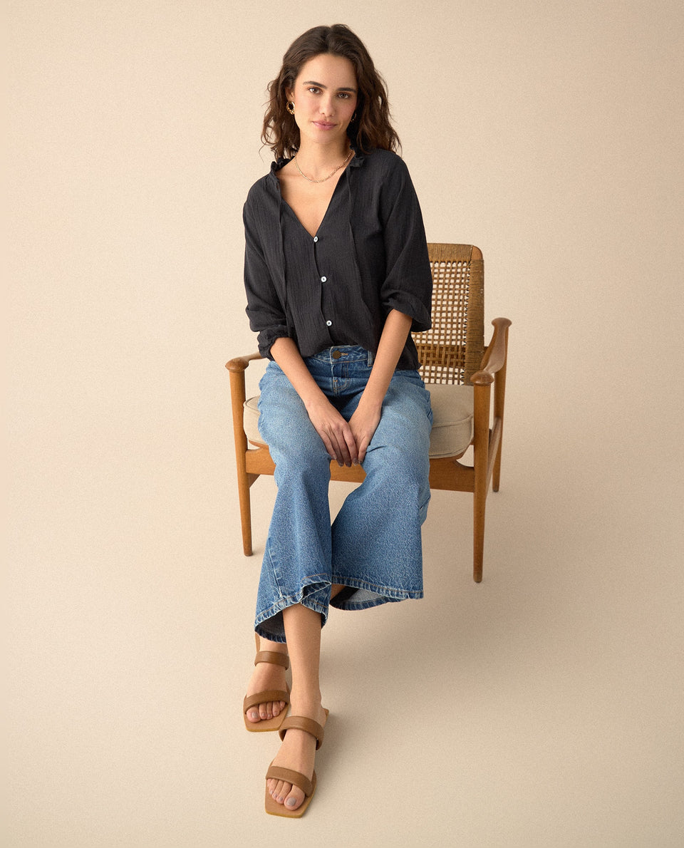Camisa con bolero en cuello para mujer - Negro