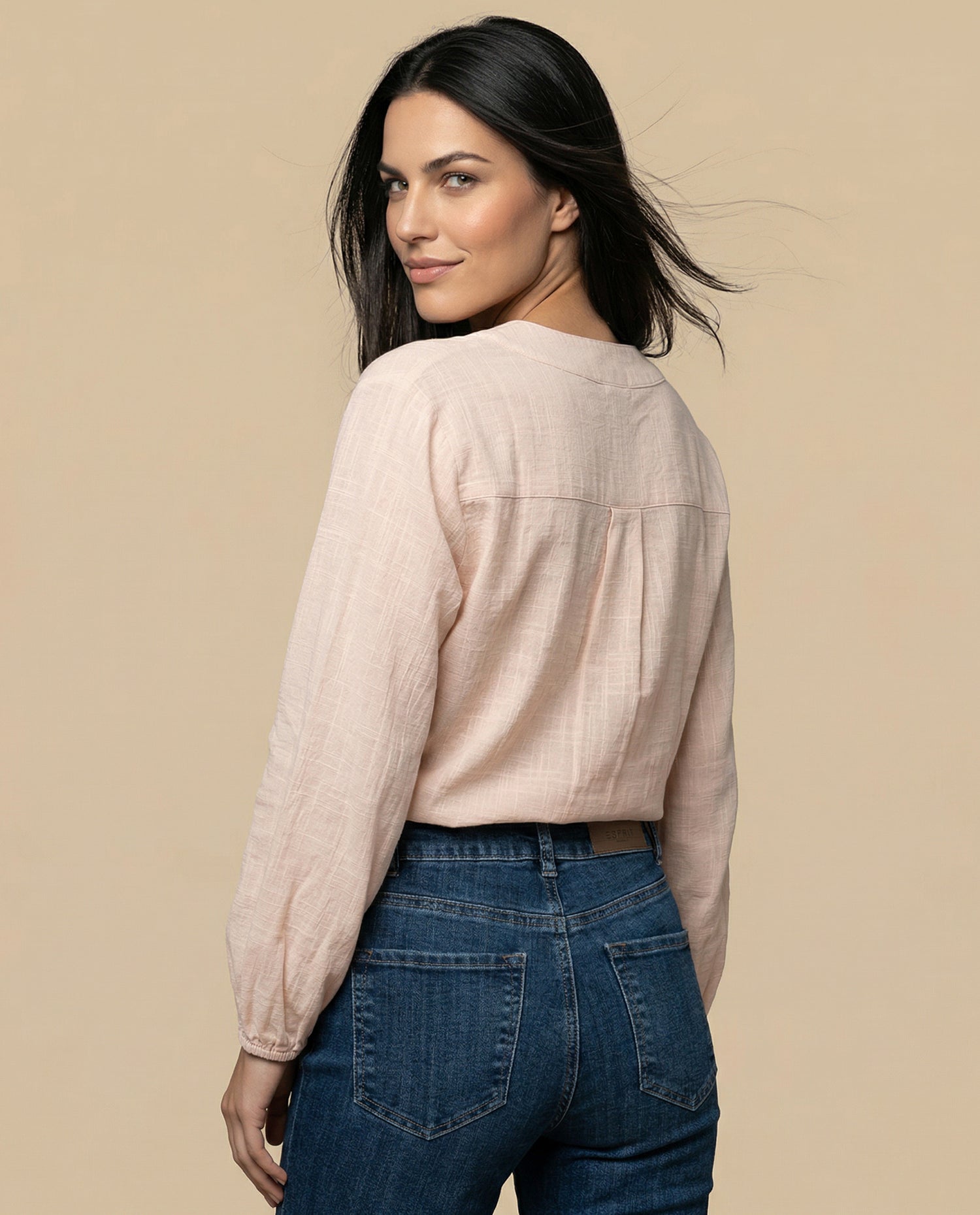 Camisa manga larga cuello camisero - Beige