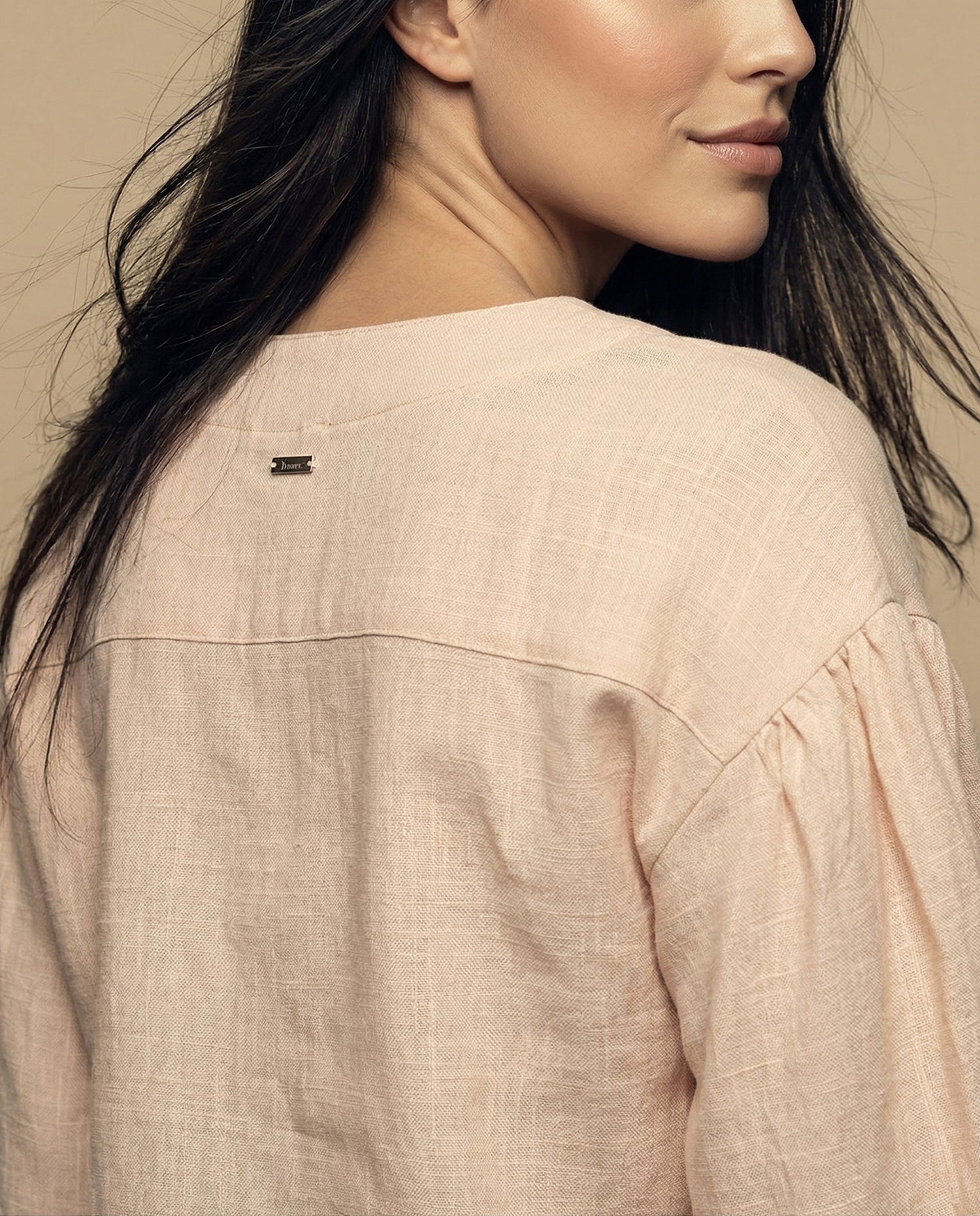Camisa manga larga cuello camisero - Beige