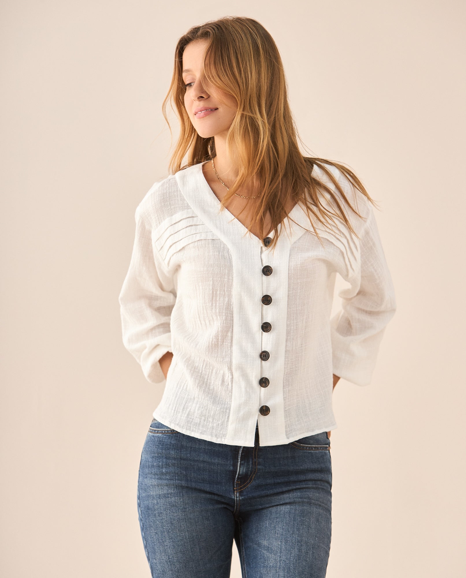 Camisa manga larga cuello camisero - Crudo 34_615F329_CRU144501_3
