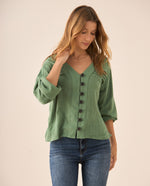 Camisa manga larga cuello camisero - Verde