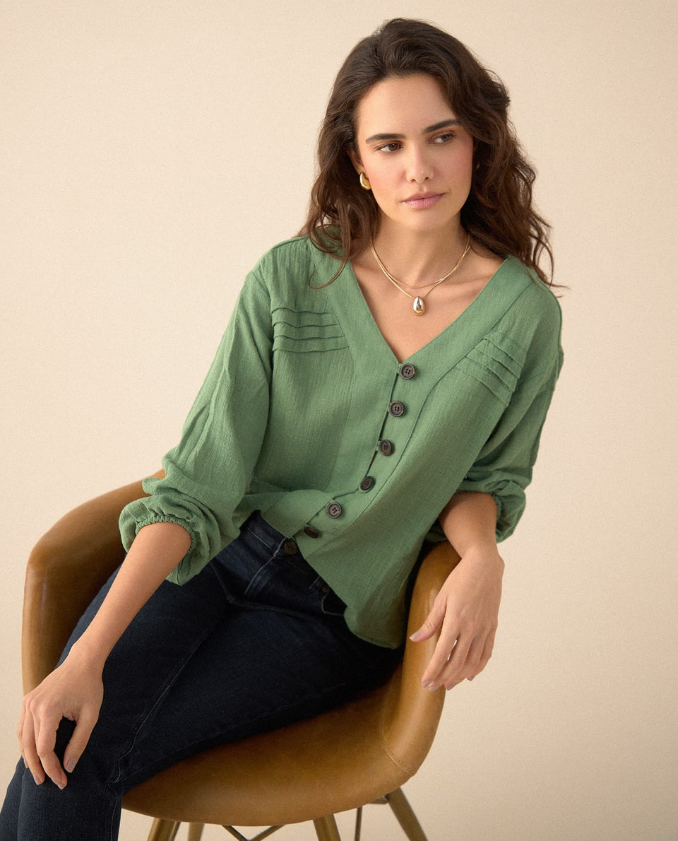 Camisa manga larga cuello camisero - Verde 34_615F329_VER144505_5
