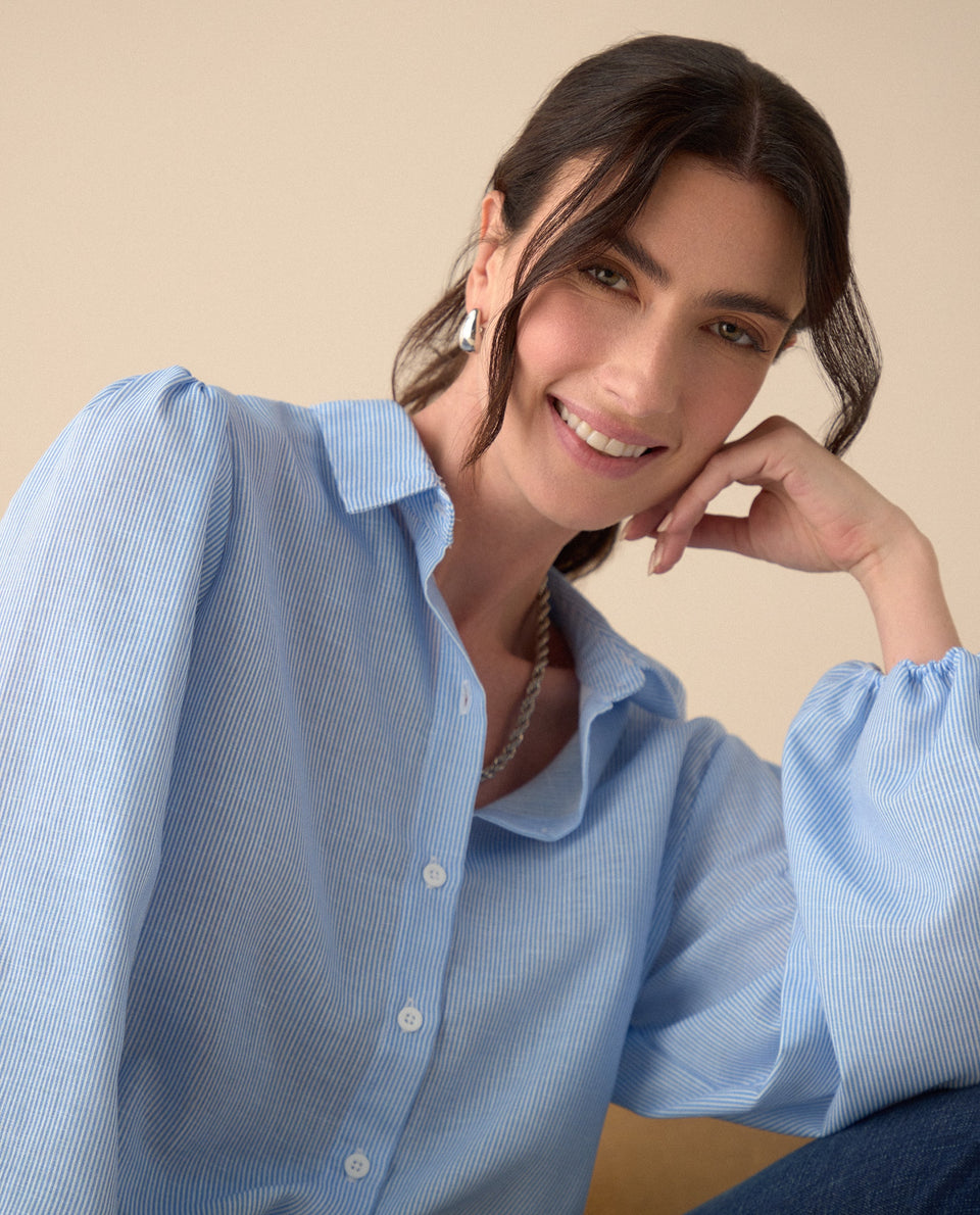Camisa manga larga con volumen para mujer - Azul 34_615F331_AZU164019_3