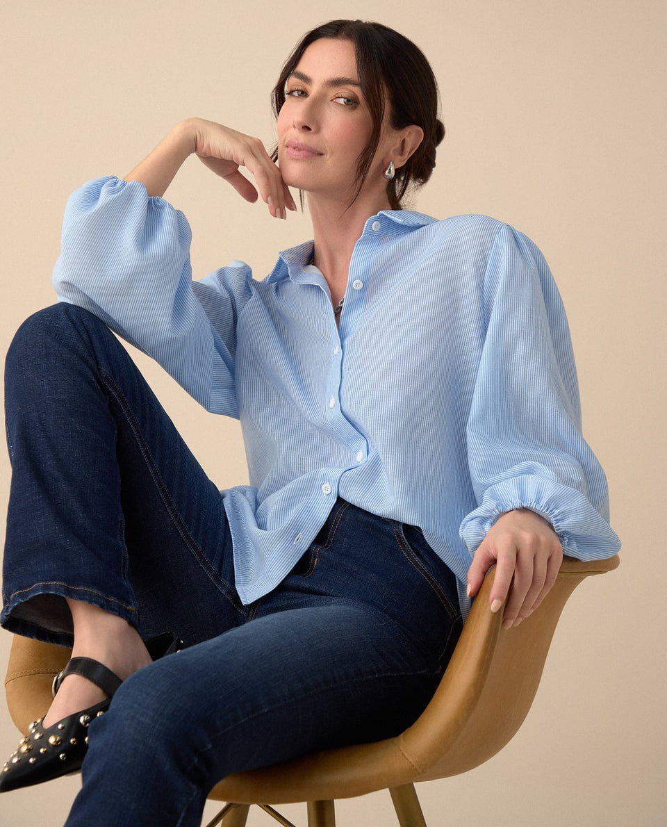 Camisa manga larga con volumen para mujer - Azul 34_615F331_AZU164019_5