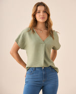 Camisa de tela fluida para mujer - Verde