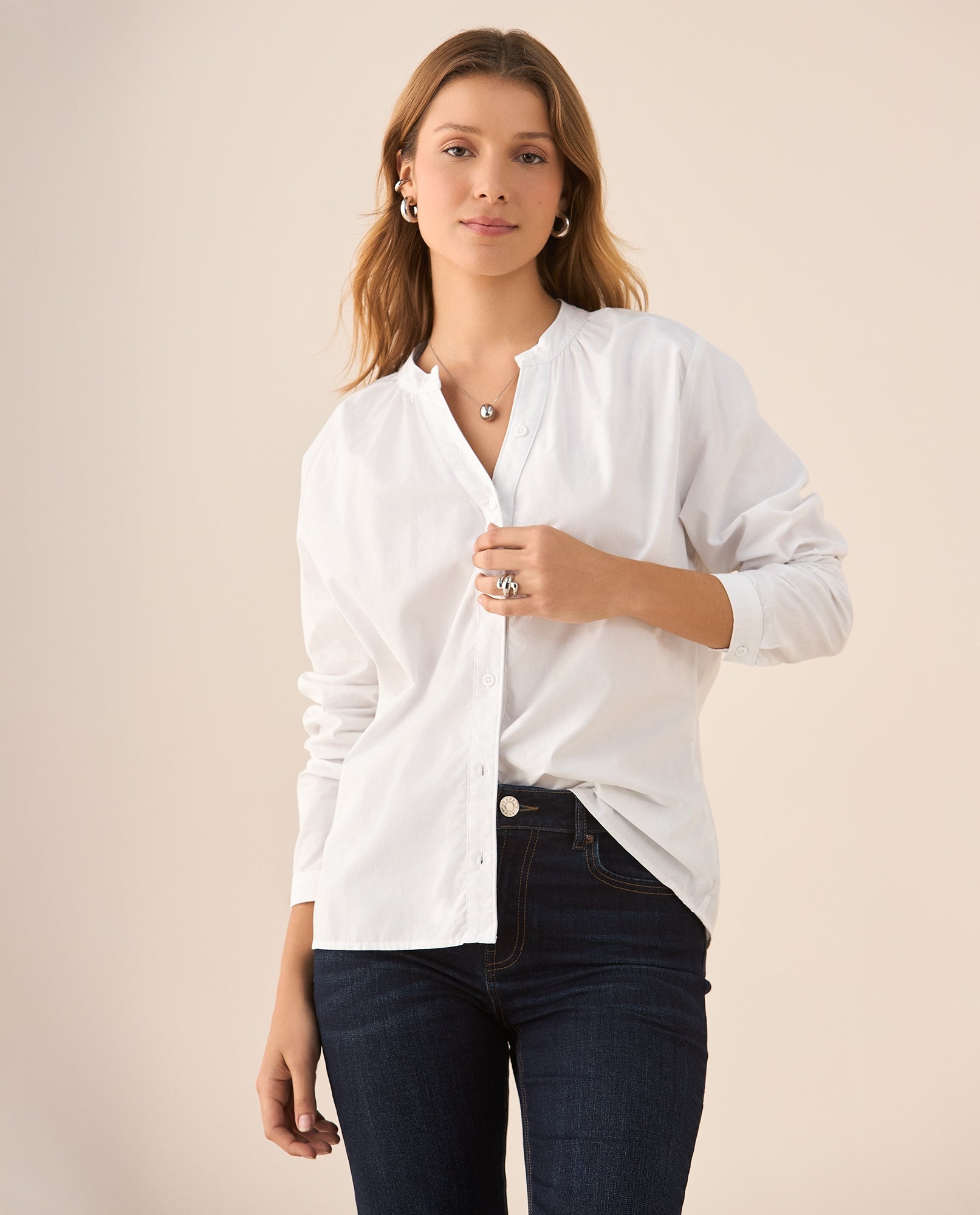 Camisa de cuello neru para mujer - Blanco 34_615F335_BLA110700_5