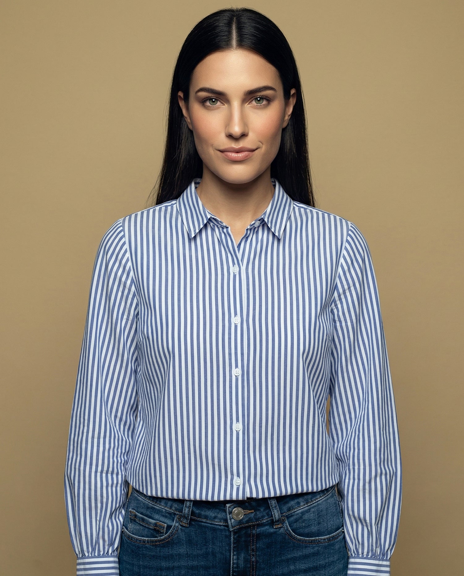 Camisa manga larga cuello camisero de caída ligera - Azul