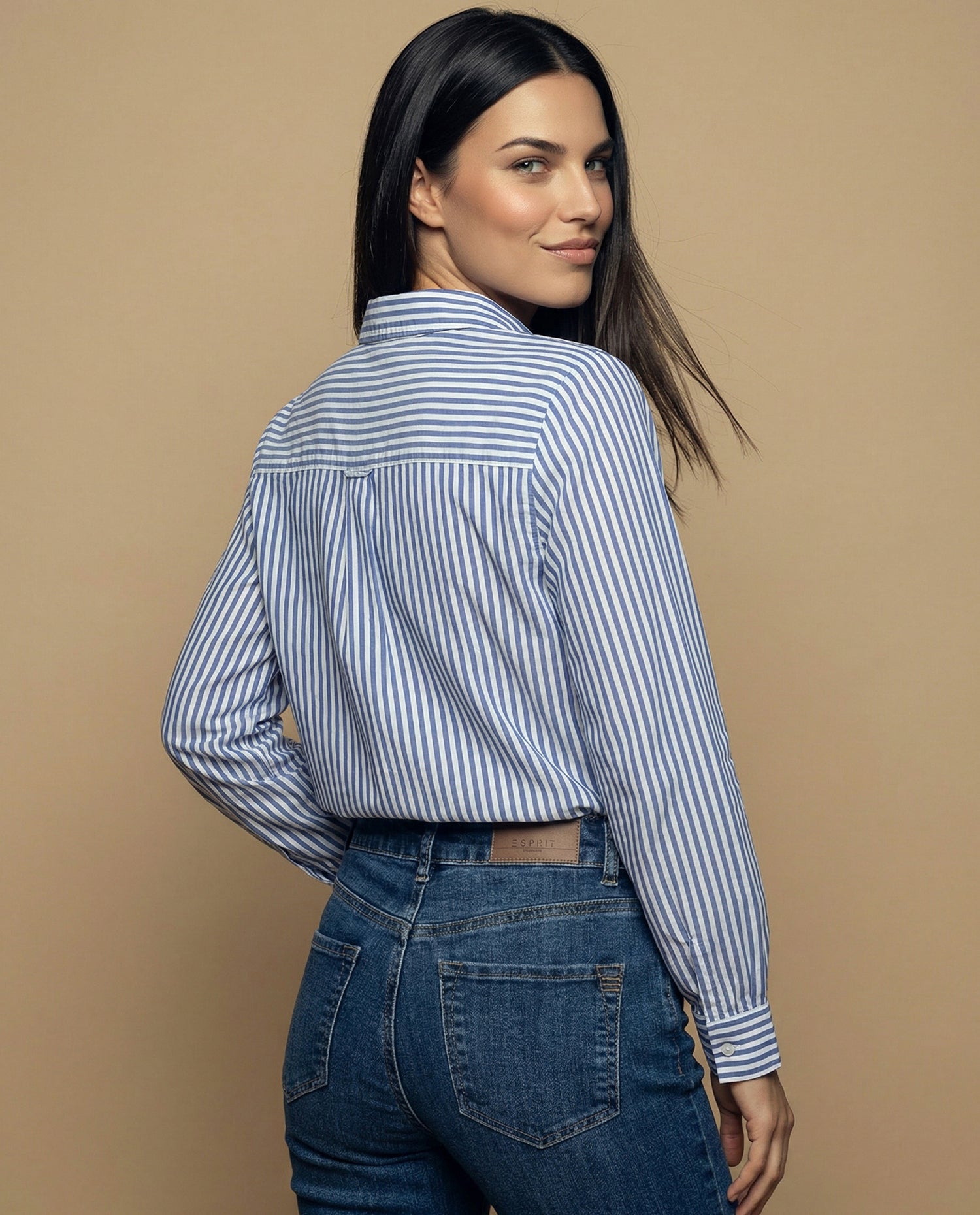 Camisa manga larga cuello camisero de caída ligera - Azul