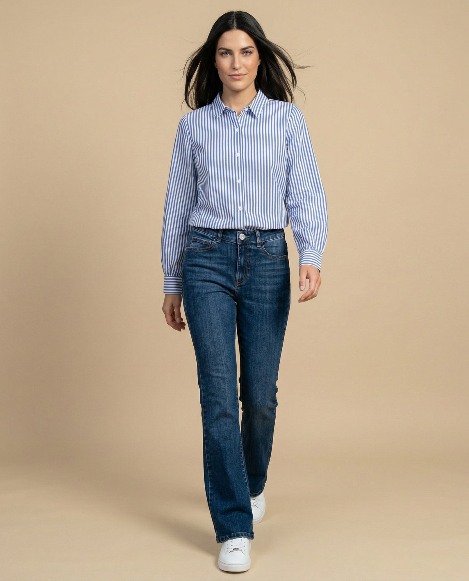 Camisa manga larga cuello camisero de caída ligera - Azul 34_615F339_AZU144123_5