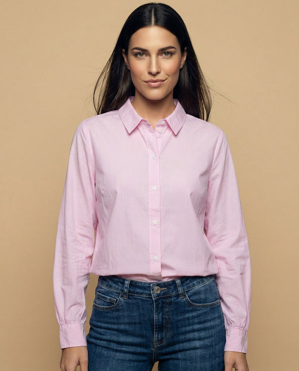 Camisa manga larga cuello camisero de caída ligera - Rosa 34_615F339_ROS152213_0
