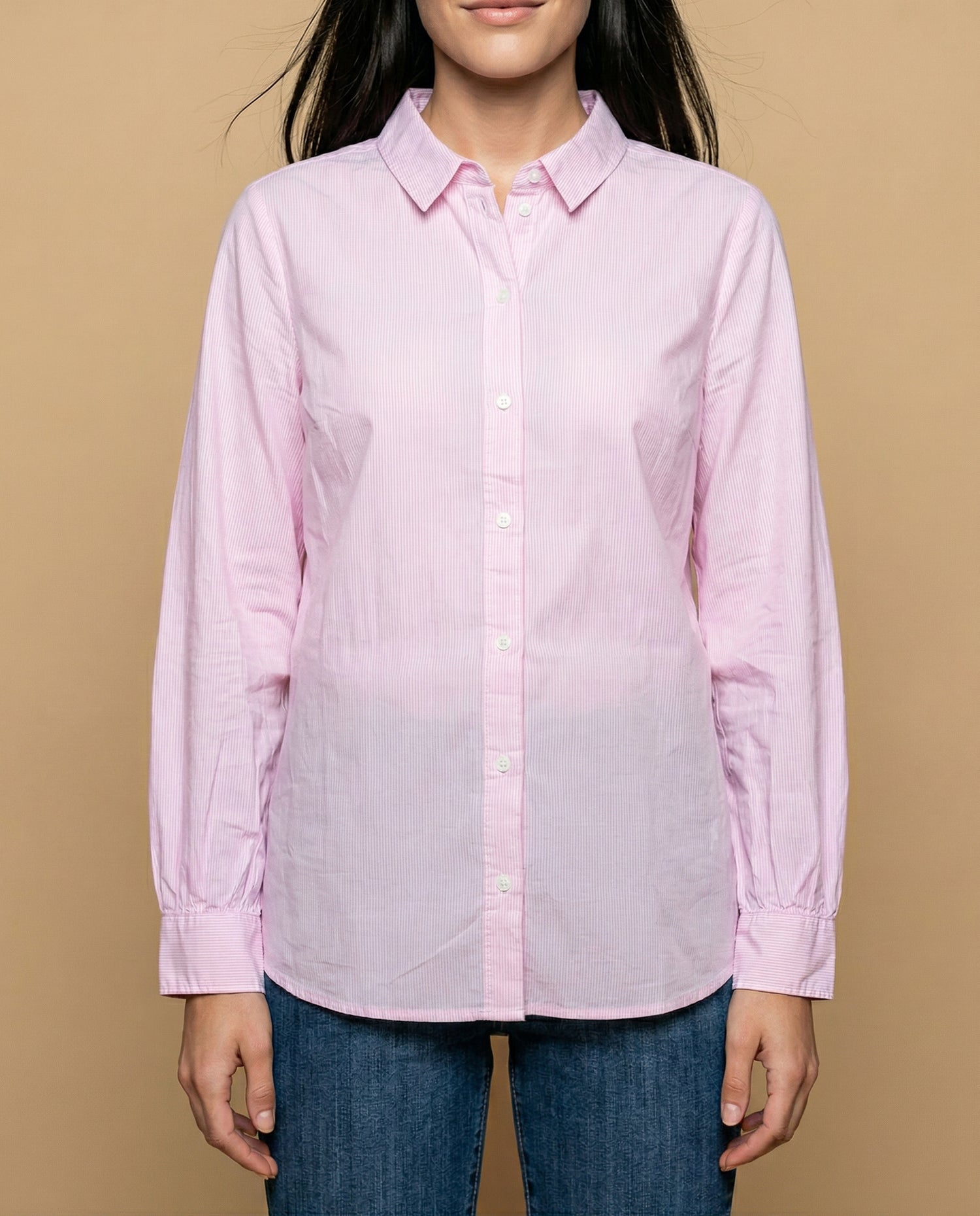 Camisa manga larga cuello camisero de caída ligera - Rosa
