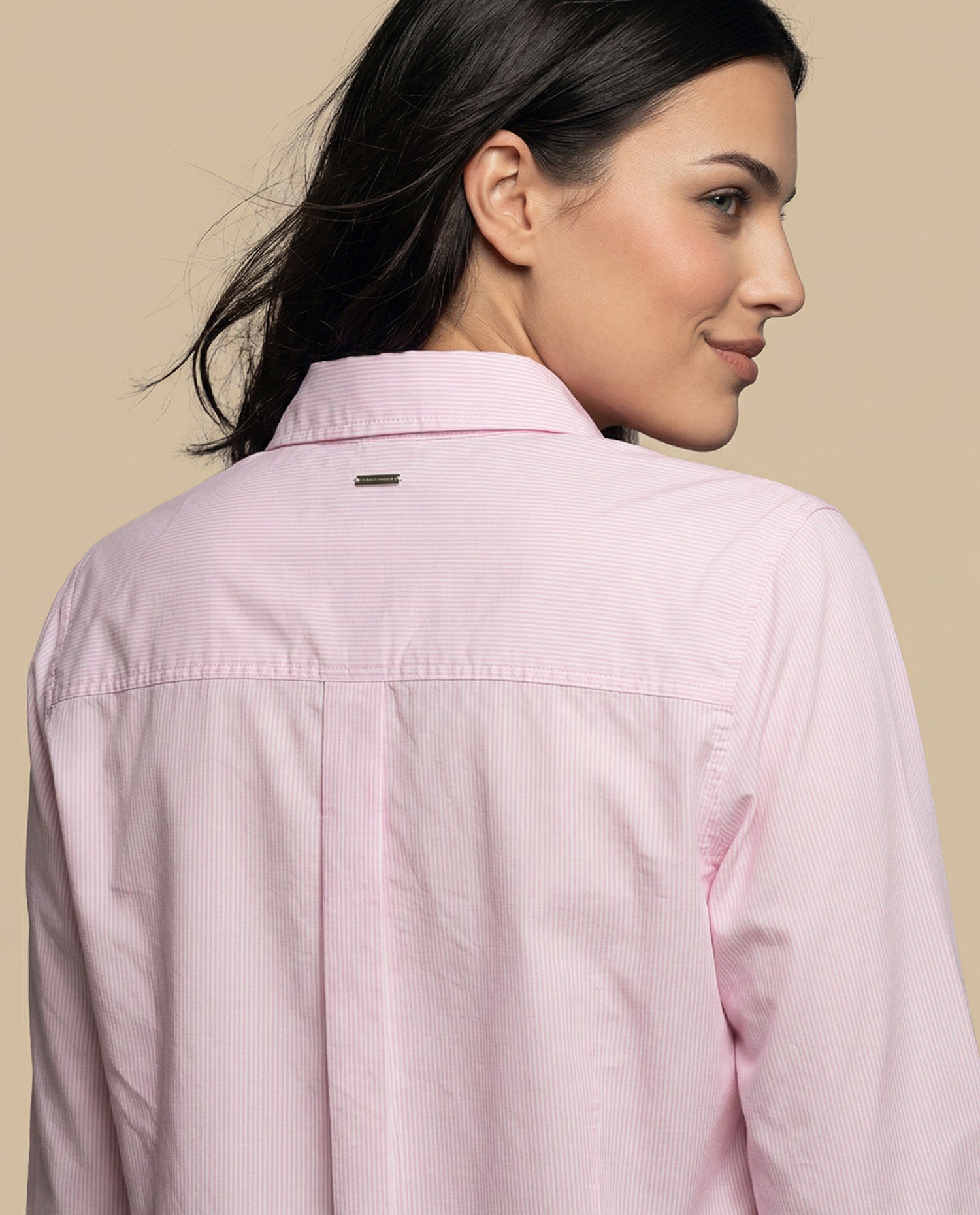 Camisa manga larga cuello camisero de caída ligera - Rosa
