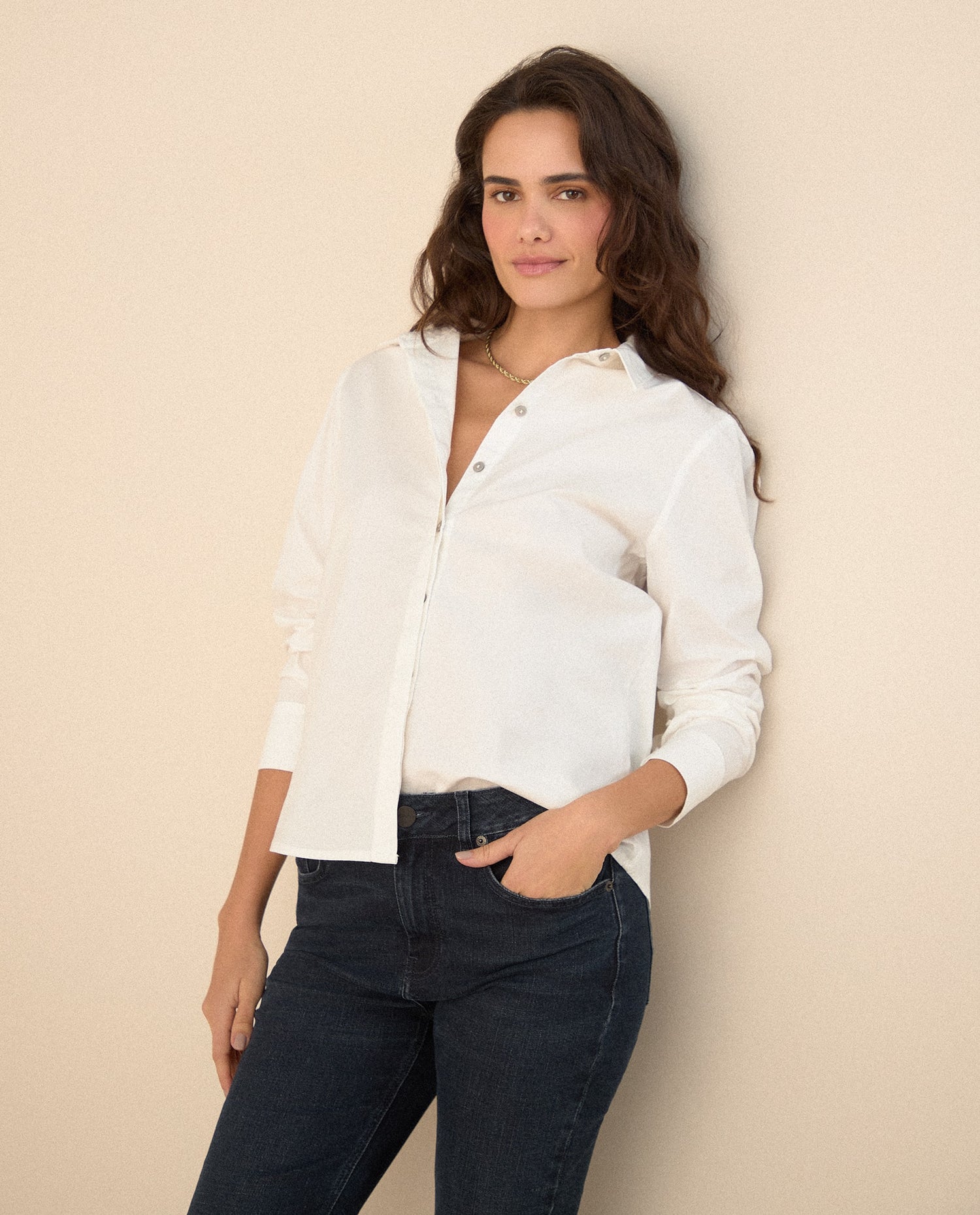 Camisa de diseño abierto para mujer - Crudo