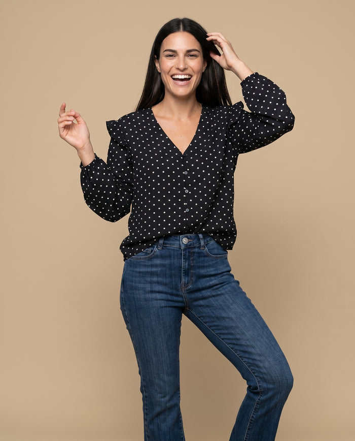 Camisa con bolero en hombros para mujer - Negro 34_615G302_NEG190303_0