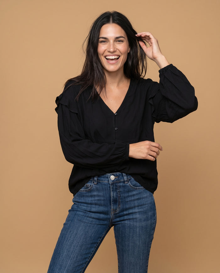Camisa con bolero en hombros para mujer - Negro 34_615G302_NEG193713_0