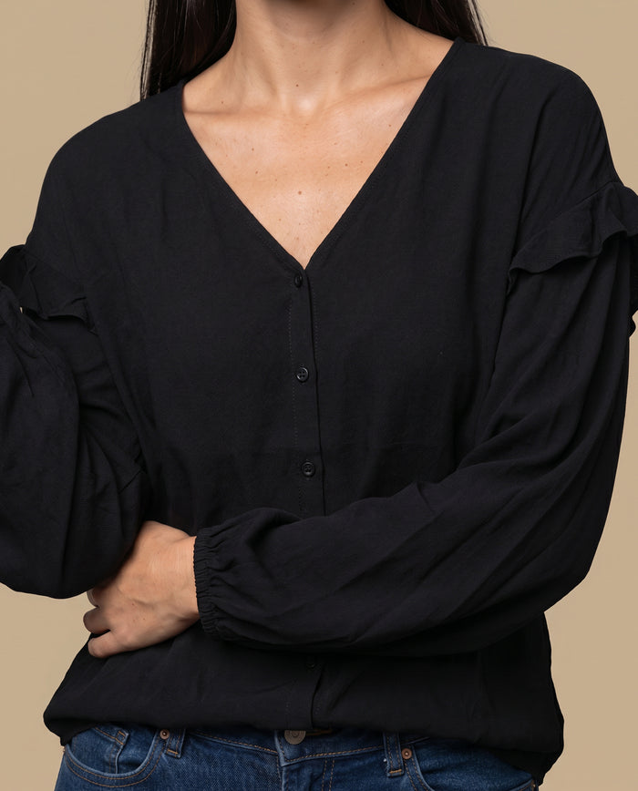 Camisa con bolero en hombros para mujer - Negro 34_615G302_NEG193713_3