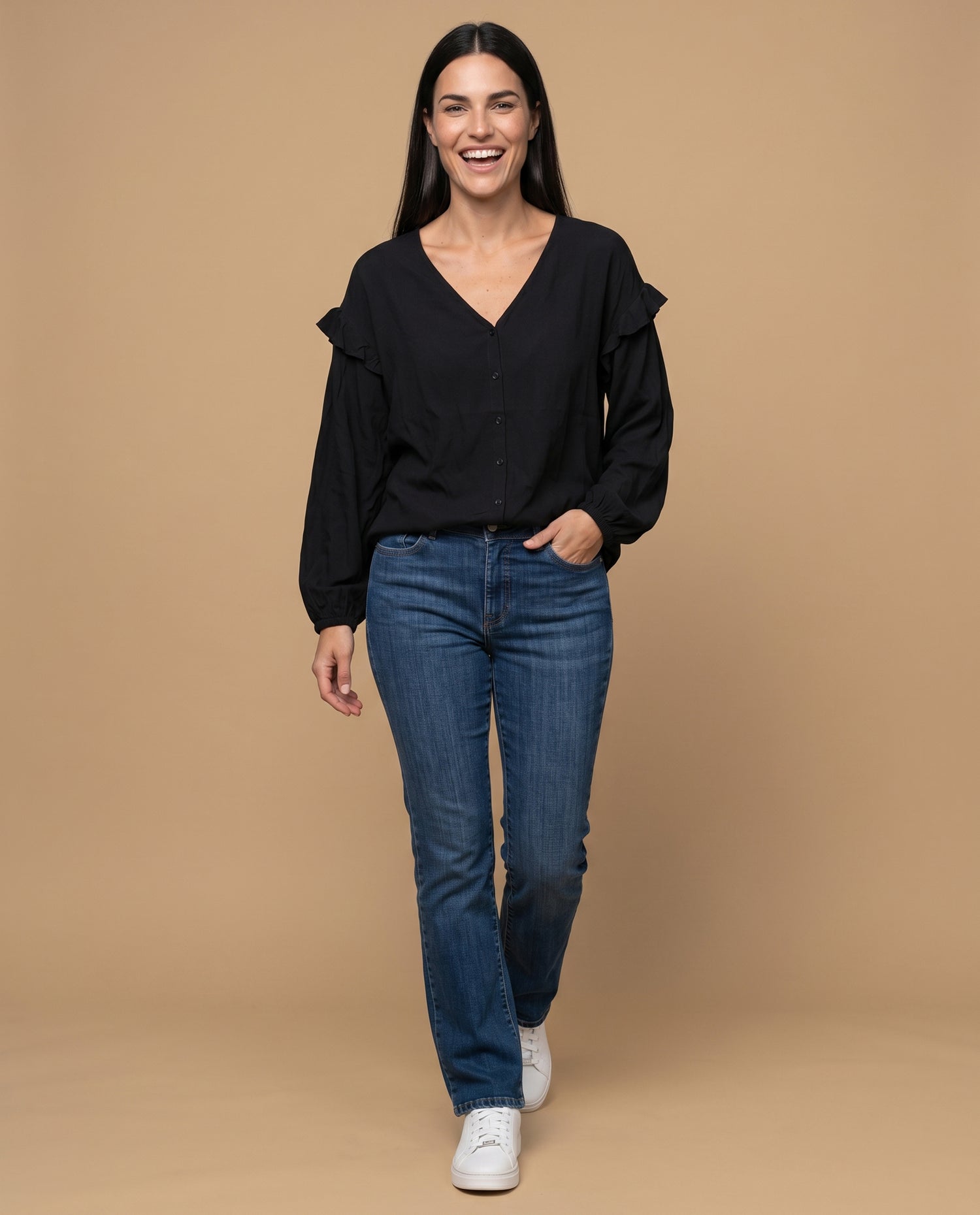 Camisa con bolero en hombros para mujer - Negro