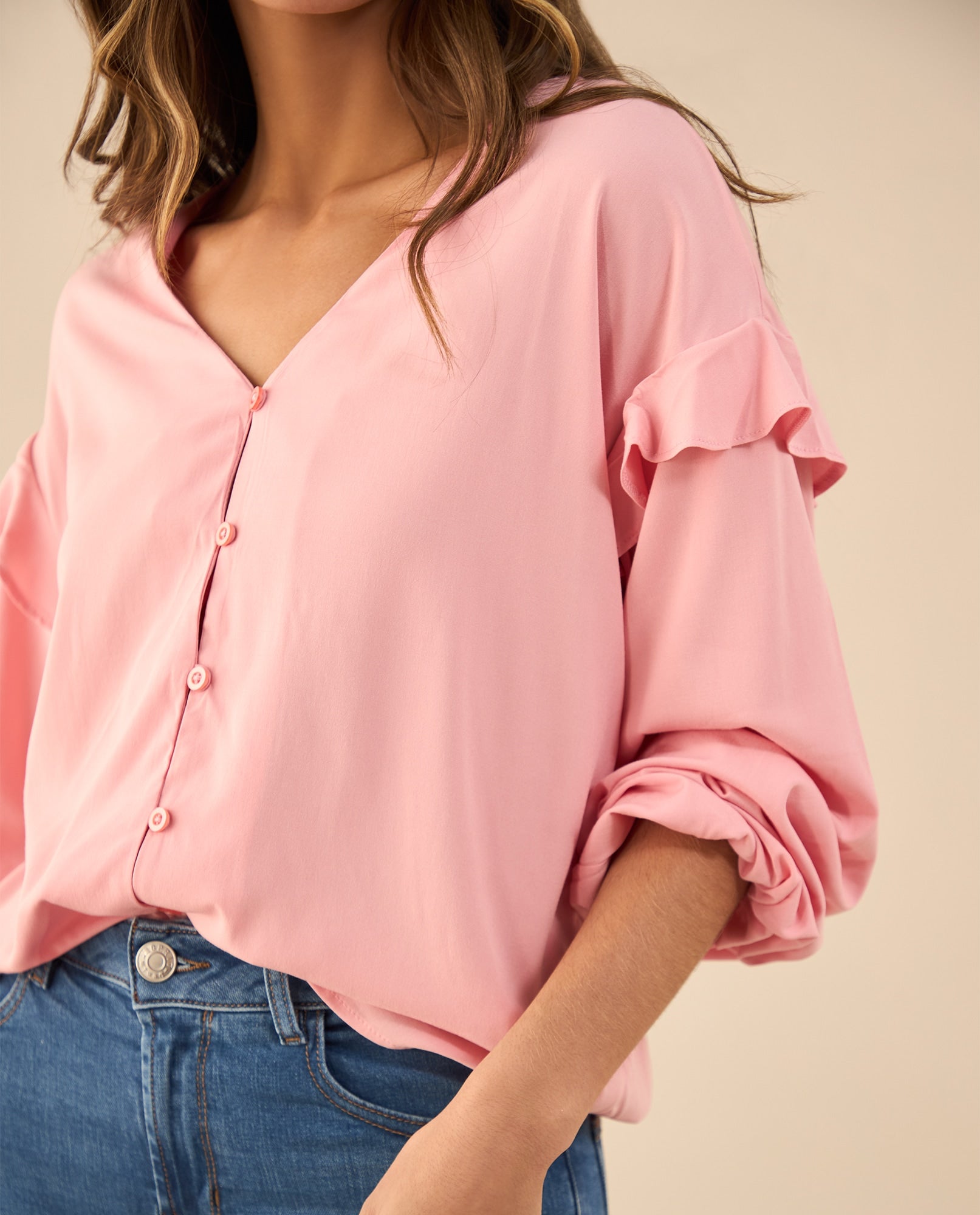 Camisa con bolero en hombros para mujer - Rosa 34_615G302_ROS161707_3