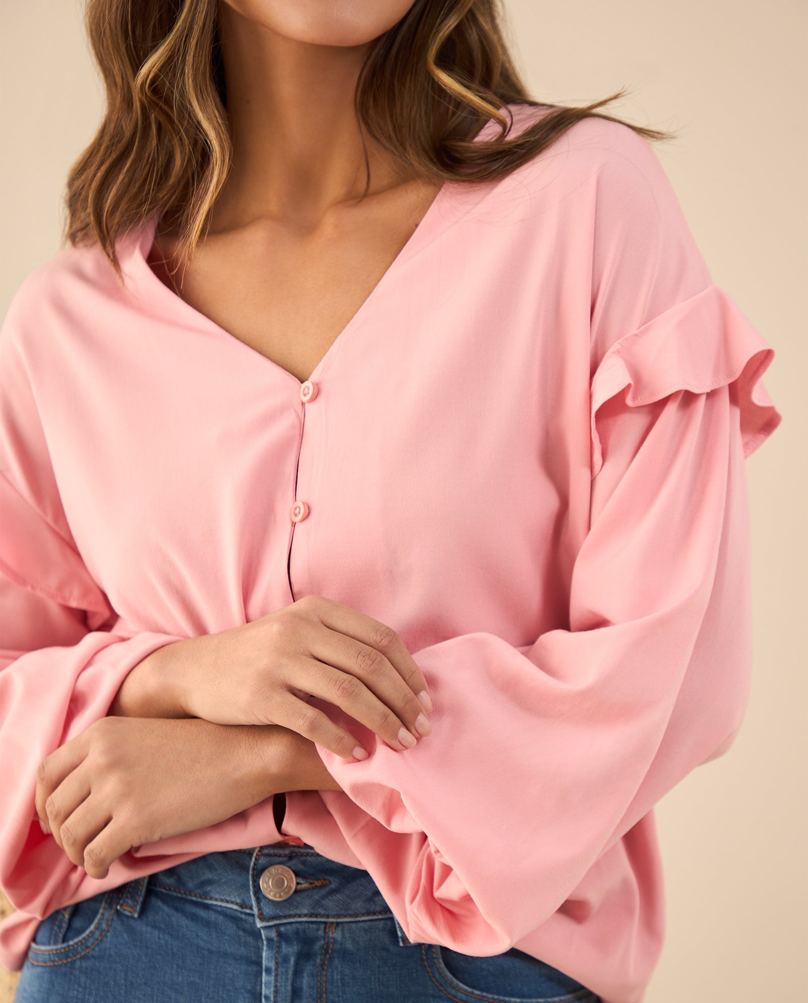 Camisa con bolero en hombros para mujer - Rosa 34_615G302_ROS161707_6