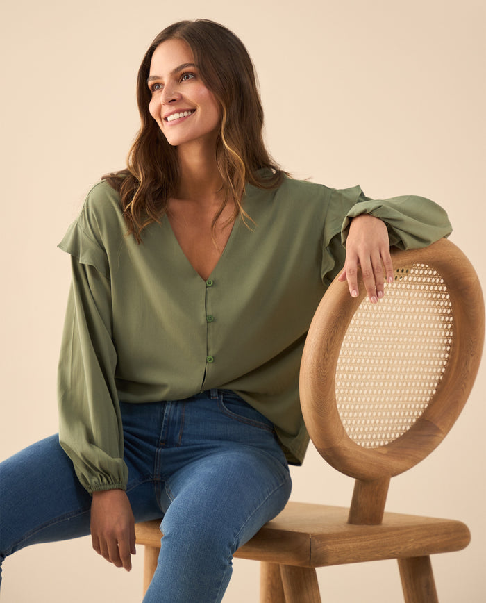 Camisa con bolero en hombros para mujer - Verde 34_615G302_VER165106_0