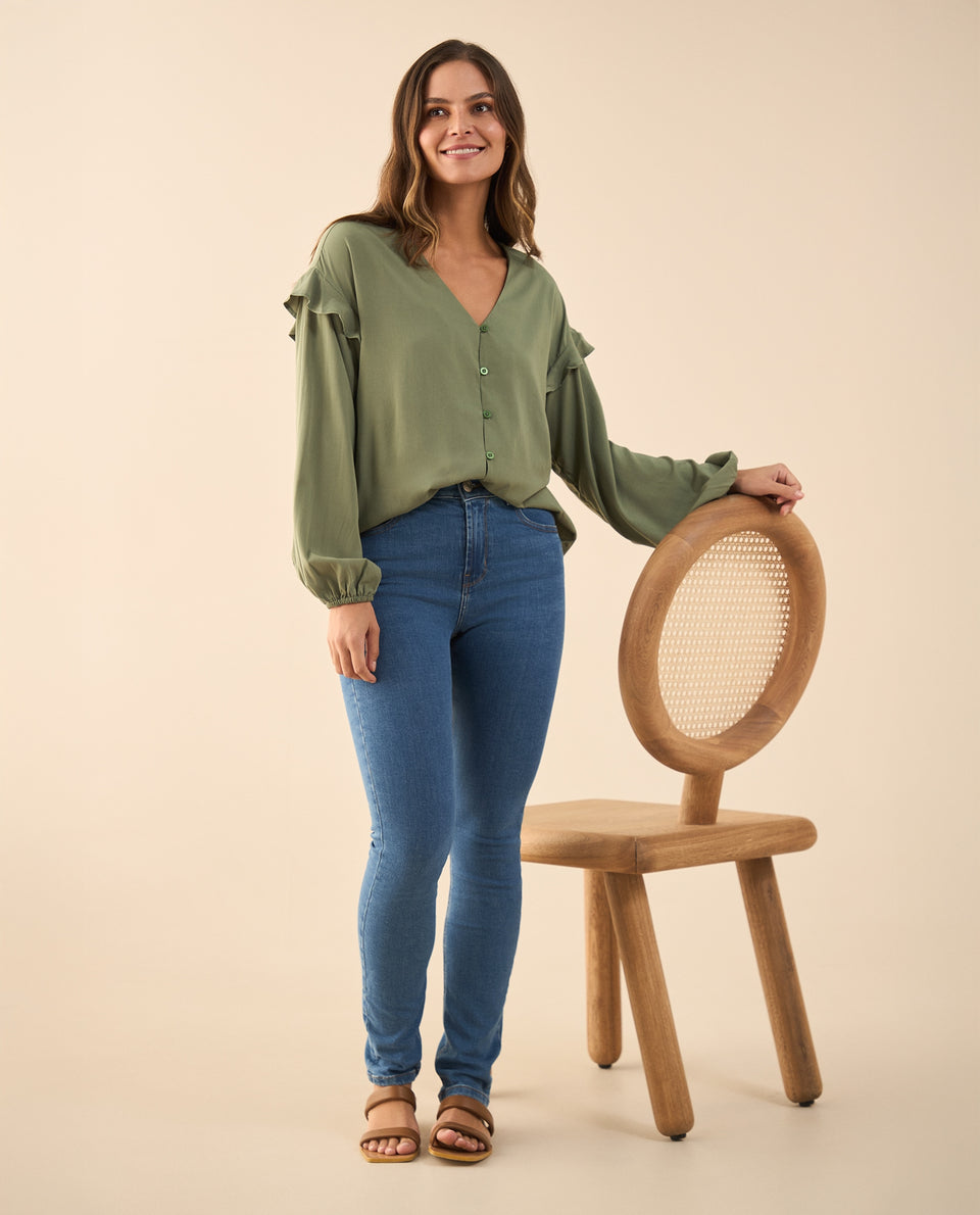 Camisa con bolero en hombros para mujer - Verde 34_615G302_VER165106_3