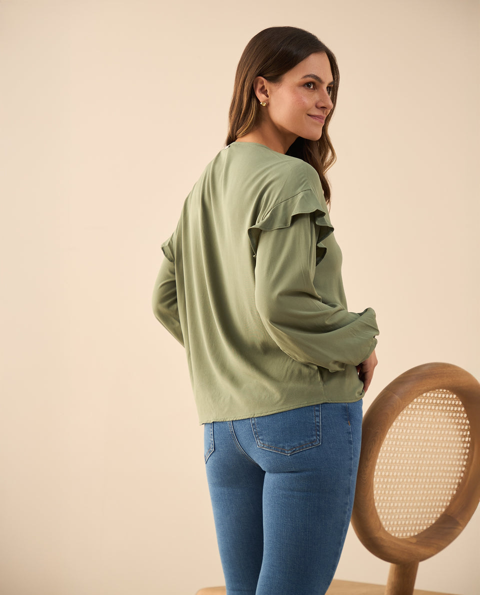 Camisa con bolero en hombros para mujer - Verde 34_615G302_VER165106_4
