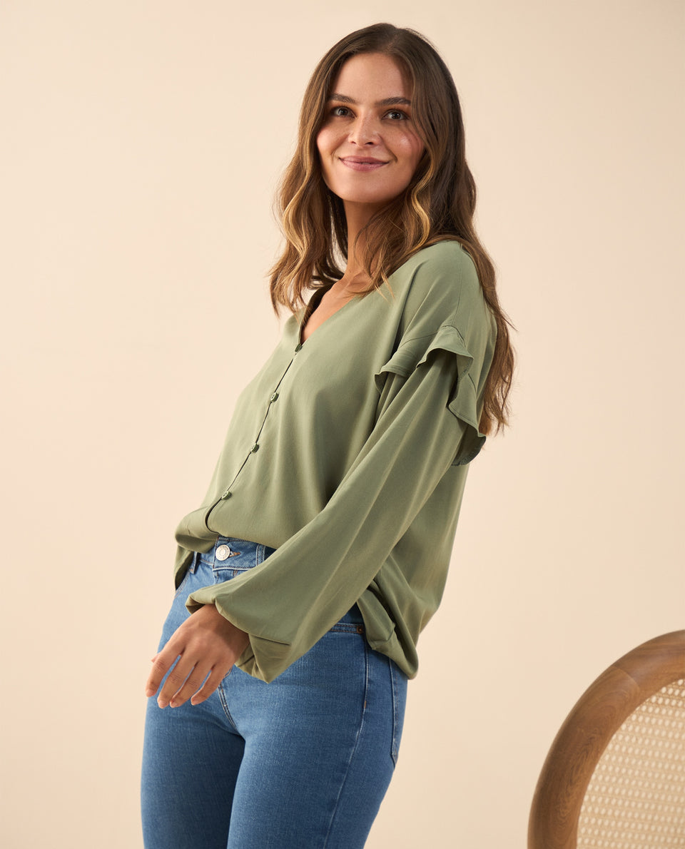 Camisa con bolero en hombros para mujer - Verde 34_615G302_VER165106_5