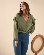 Camisa con bolero en hombros para mujer - Verde