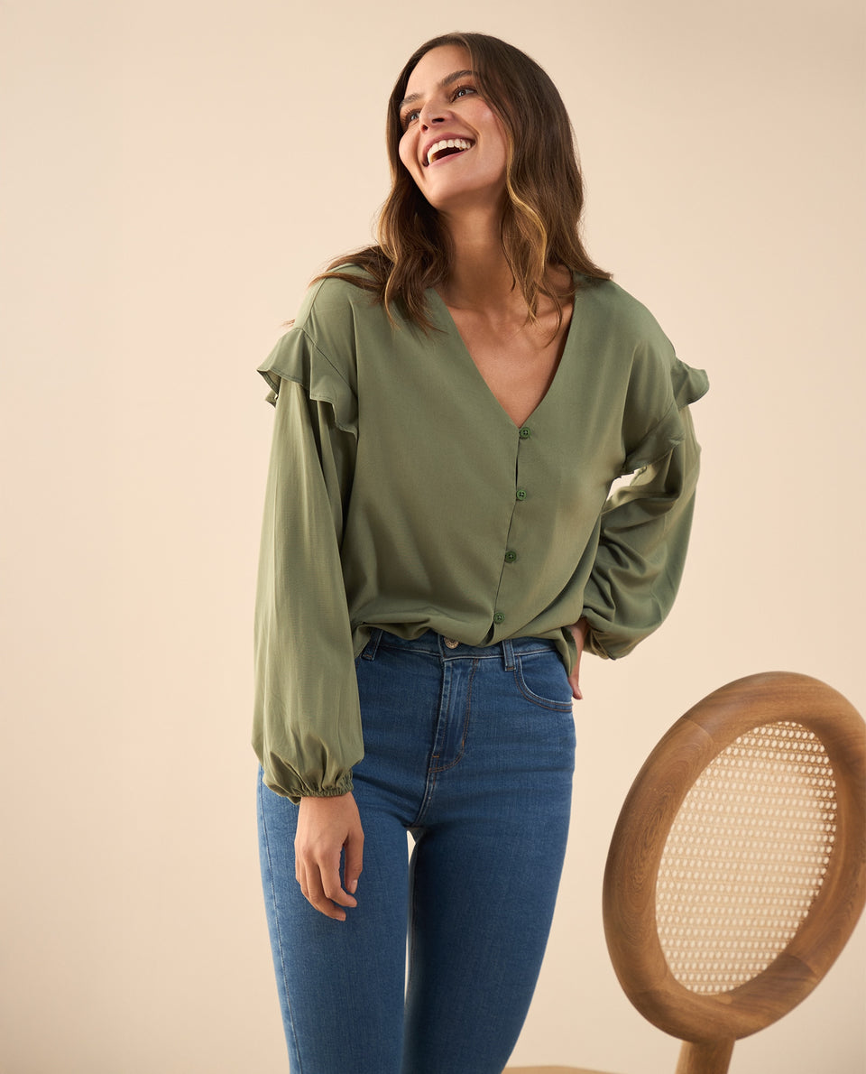 Camisa con bolero en hombros para mujer - Verde 34_615G302_VER165106_6
